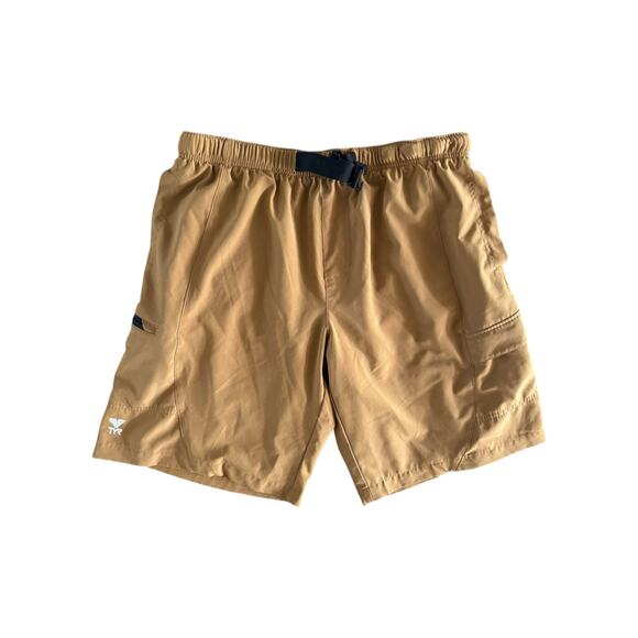 TYR Men’s Swim Hybrid Shorts Large Khaki Elastic Waist Belted Quick Dry Pockets - Picture 2 of 7